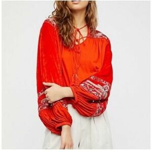 Free People Hearts Aflame Velvet Dolman Embellished Embroidered Oversized Top S